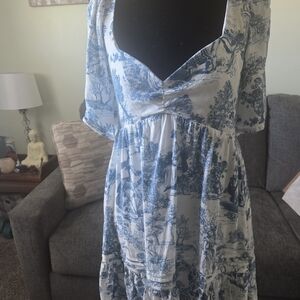 Blue and White Printed Women's Dress